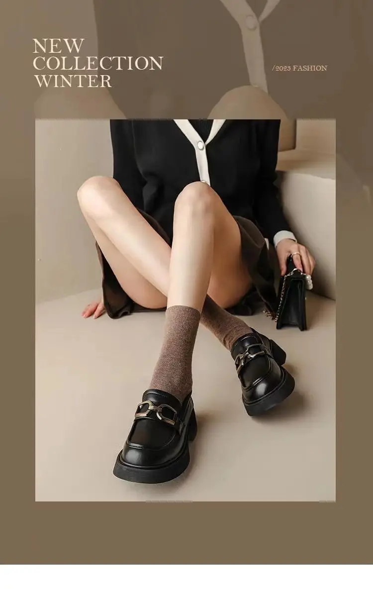 Women's British Style Leather Loafers Black Thick Bottom 2023 — feature 4