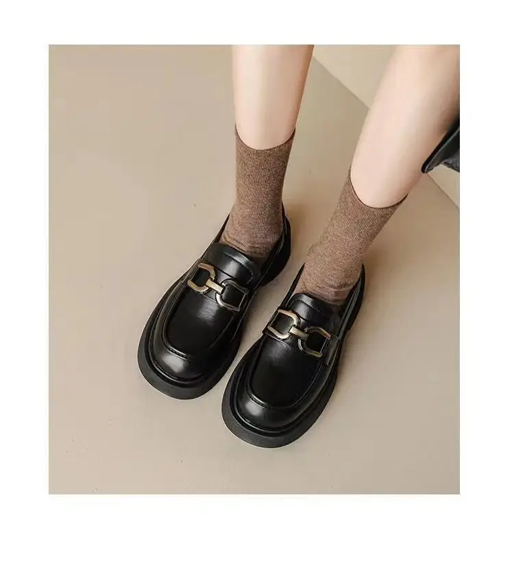 Women's British Style Leather Loafers Black Thick Bottom 2023 — feature 6