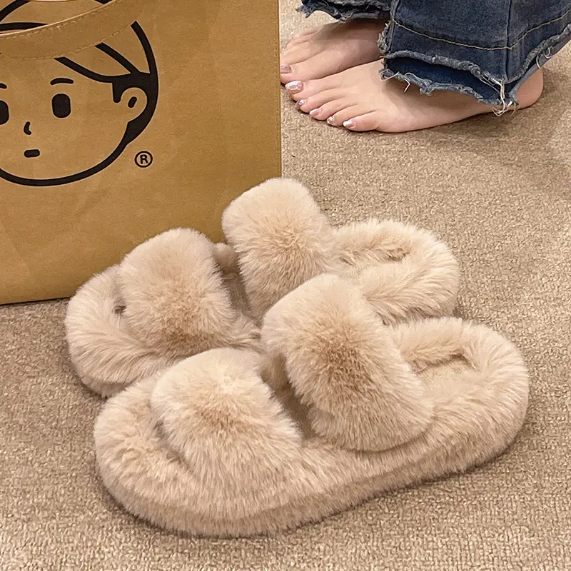 Women Warm Furry Slippers Autumn Winter Indoor Home Wear - Image 3