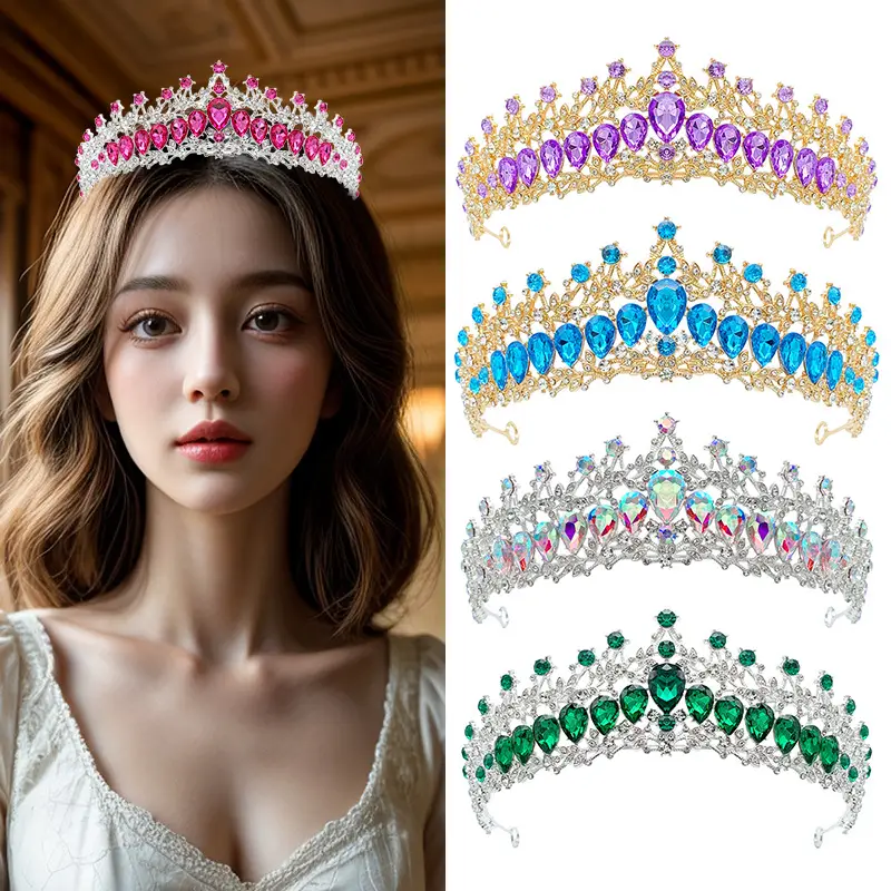 Luxury Sparkling Bridal Crown with Multicolor Rhinestones — feature 1