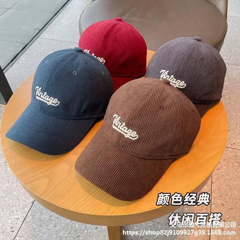Women Vintage Blue Corduroy Cap 2023 - Image 7