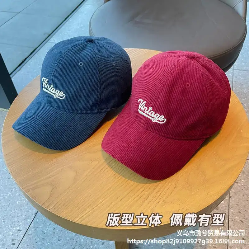 Women Vintage Blue Corduroy Cap 2023 - Image 8