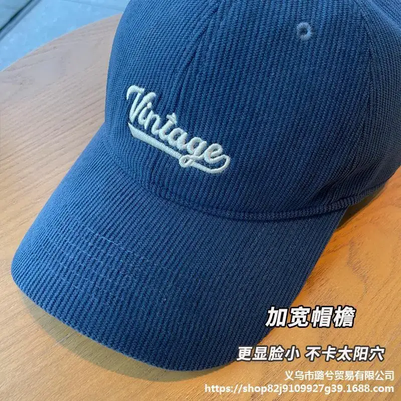 Women Vintage Blue Corduroy Cap 2023 - Image 9