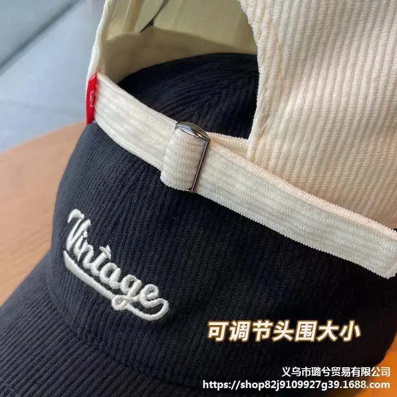 Women Vintage Blue Corduroy Cap 2023 - Image 10