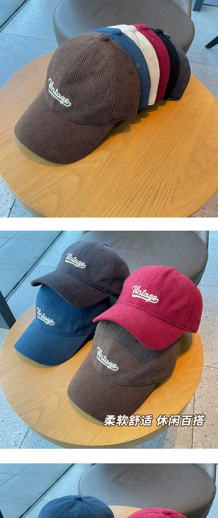 Women Vintage Blue Corduroy Cap 2023 — feature 1