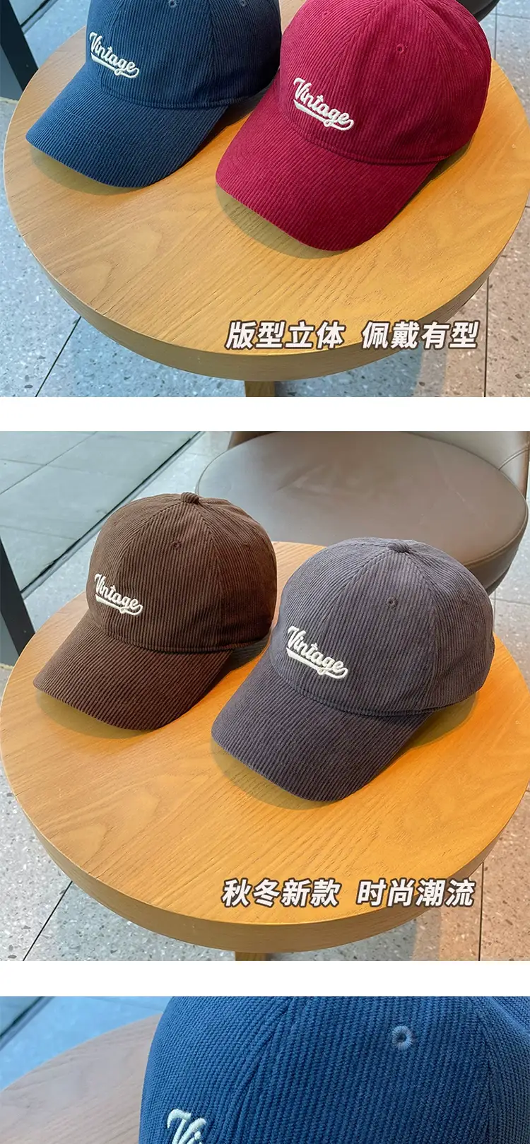 Women Vintage Blue Corduroy Cap 2023 — feature 2