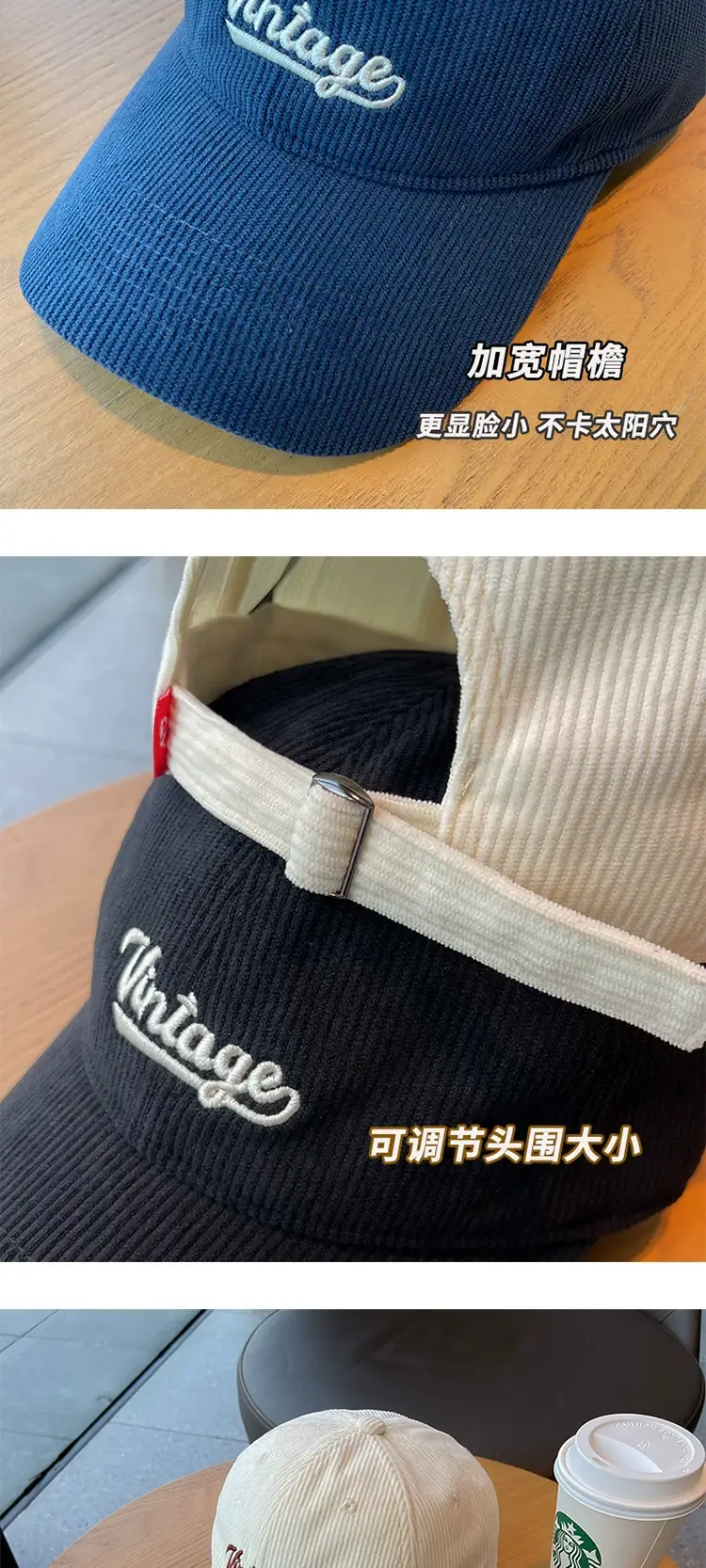 Women Vintage Blue Corduroy Cap 2023 — feature 3