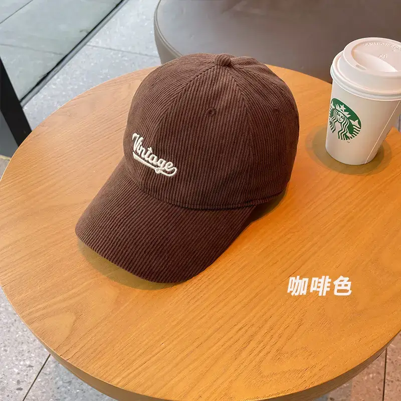 Women Vintage Blue Corduroy Cap 2023 - Image 2