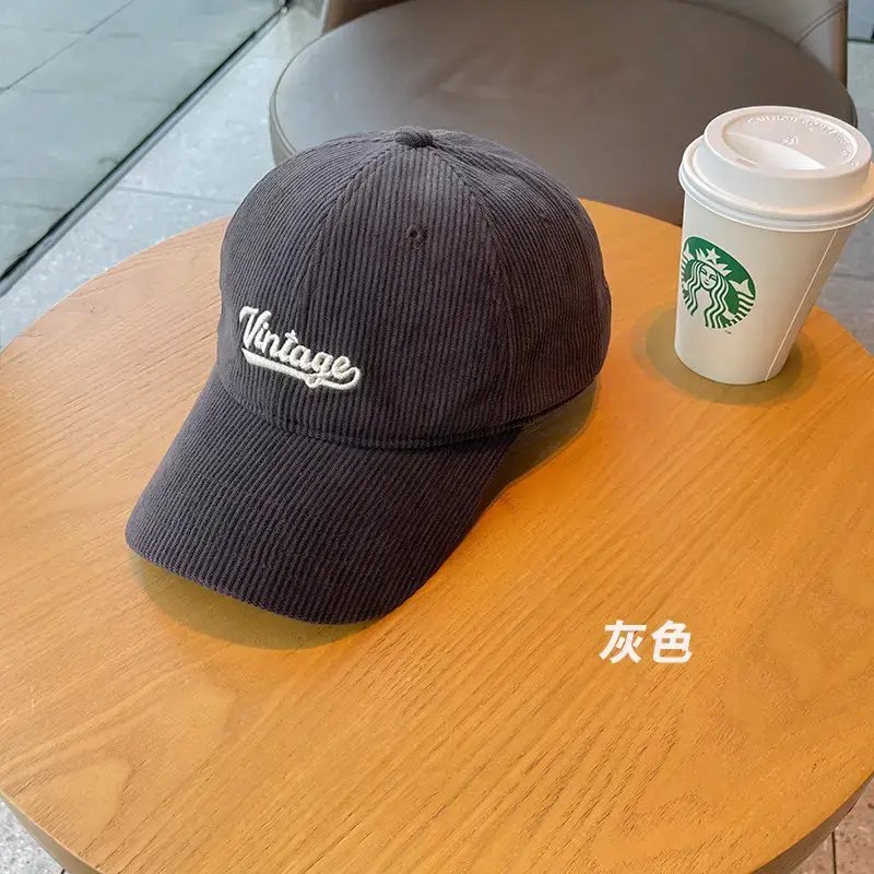 Women Vintage Blue Corduroy Cap 2023 - Image 5