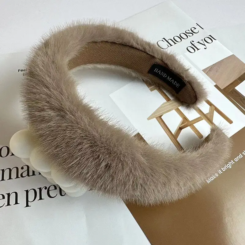Winter Plush Rabbit Fur Headband for Women