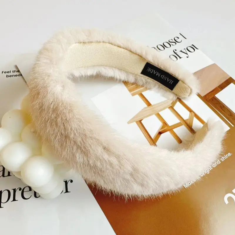Winter Plush Rabbit Fur Headband for Women