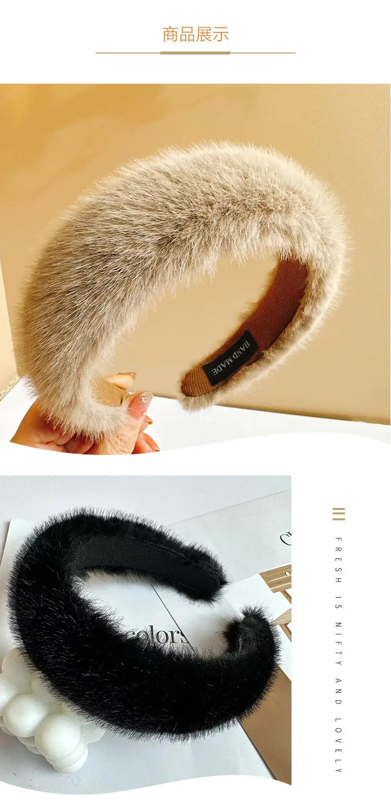 Winter Plush Rabbit Fur Headband for Women — feature 22