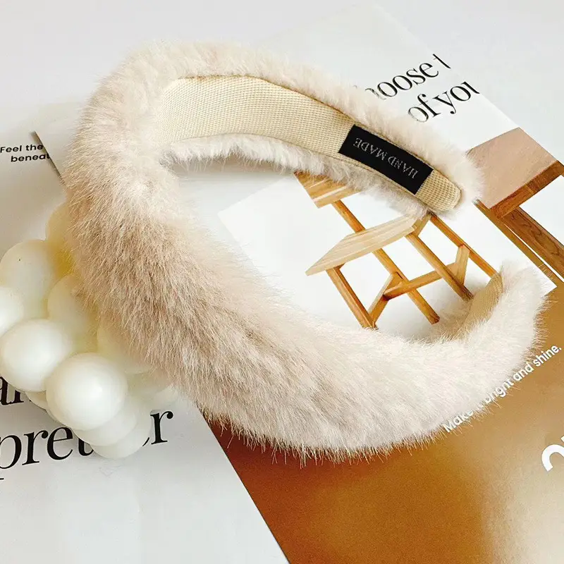 Winter Plush Rabbit Fur Headband for Women