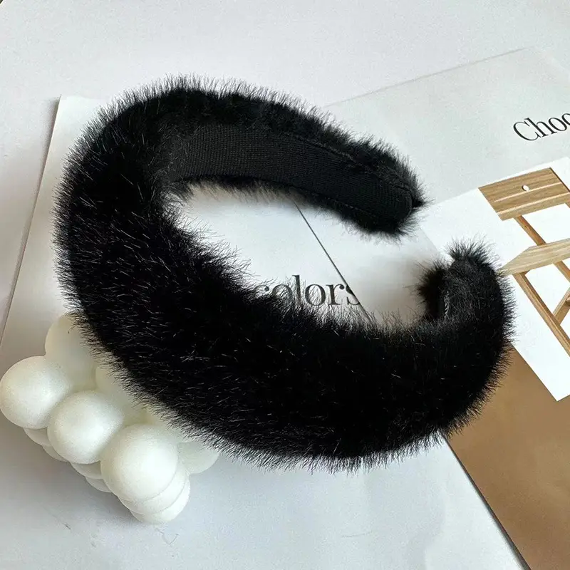 Winter Plush Rabbit Fur Headband for Women