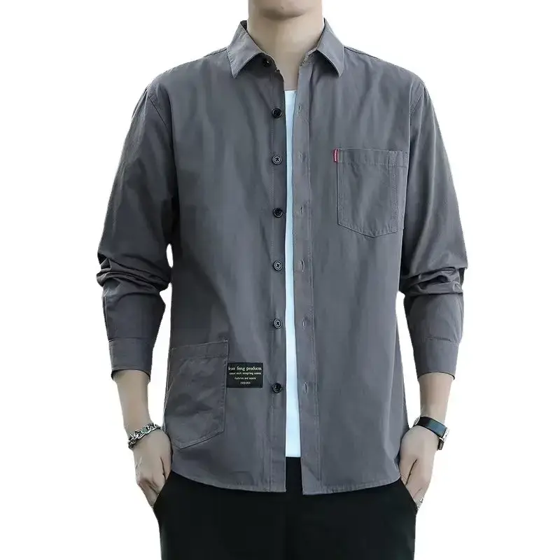 Men's Long Sleeve Cotton Shirt Tan Button Front - Image 32