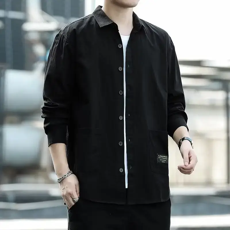 Men's Long Sleeve Cotton Shirt Tan Button Front - Image 16