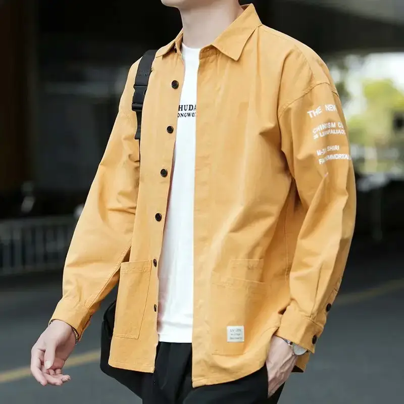 Men's Long Sleeve Cotton Shirt Tan Button Front - Image 25