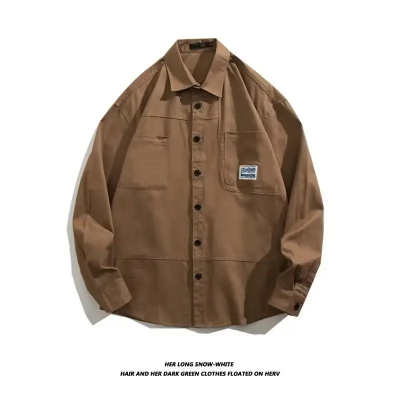 Men's Long Sleeve Cotton Shirt Tan Button Front - Image 5