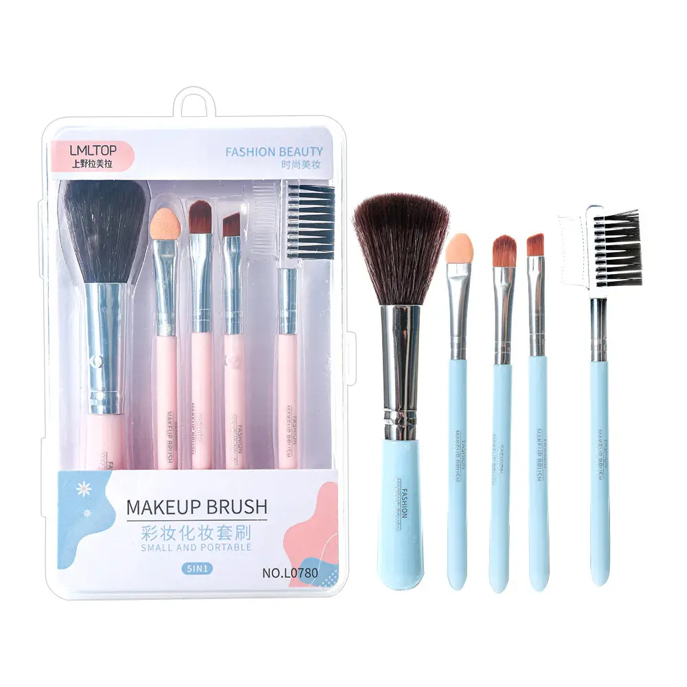 Ramila 5-Piece Makeup Brush Set Pink Travel Mini - Image 6
