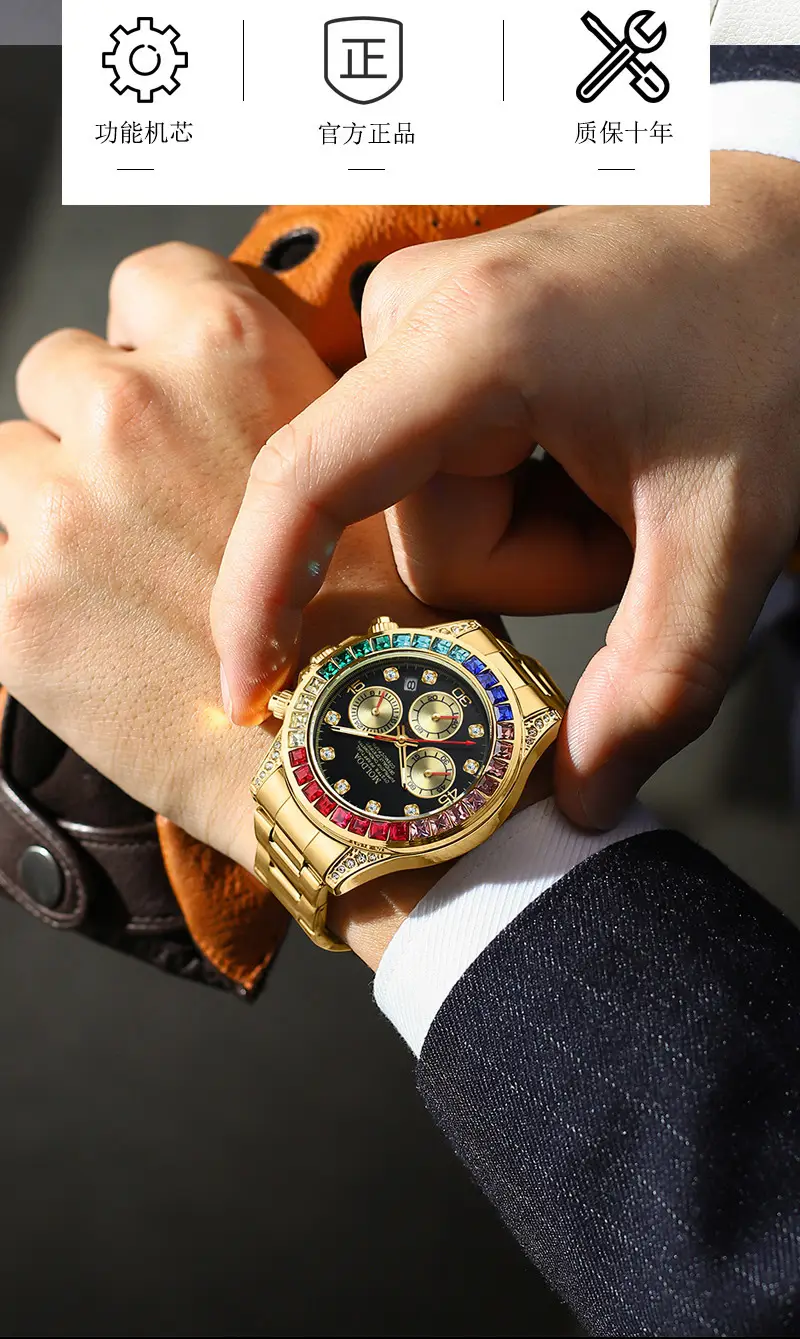 Ditong takes Jindi Yu Wenle hollow fake mechanical watch men's calendar waterproof watch trembles fast hand a generation of hair — feature 10
