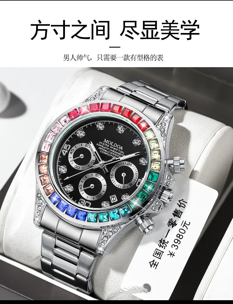 Ditong takes Jindi Yu Wenle hollow fake mechanical watch men's calendar waterproof watch trembles fast hand a generation of hair — feature 14