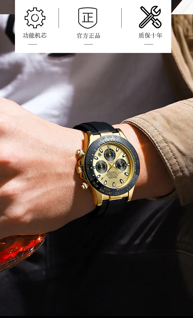Ditong takes Jindi Yu Wenle hollow fake mechanical watch men's calendar waterproof watch trembles fast hand a generation of hair — feature 3