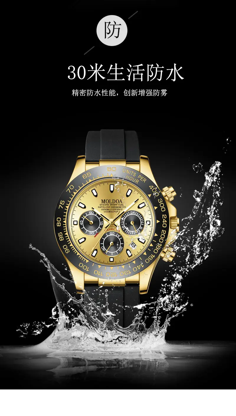 Ditong takes Jindi Yu Wenle hollow fake mechanical watch men's calendar waterproof watch trembles fast hand a generation of hair — feature 9