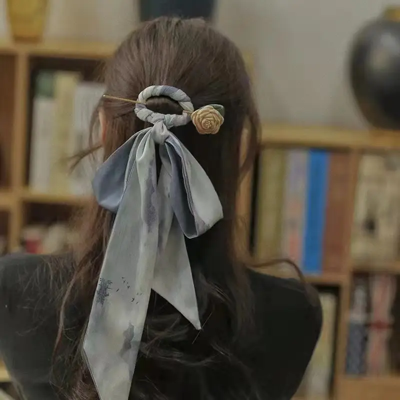 Thousand-character Hairpin Ribbon Tie Hair Band Back Pressure Simple Ancient Style Female Bow Modern Hanfu Headdress Updo Hairpin - Image 12