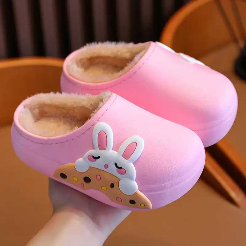 Children's cotton slippers waterproof home Indoor Boys and Girls baby non-slip warm cartoon home bag heel cotton winter shoes