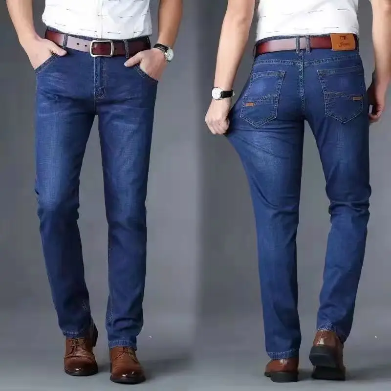 Men Fleece Lined Blue Jeans Stretch Loose Fit - Image 7