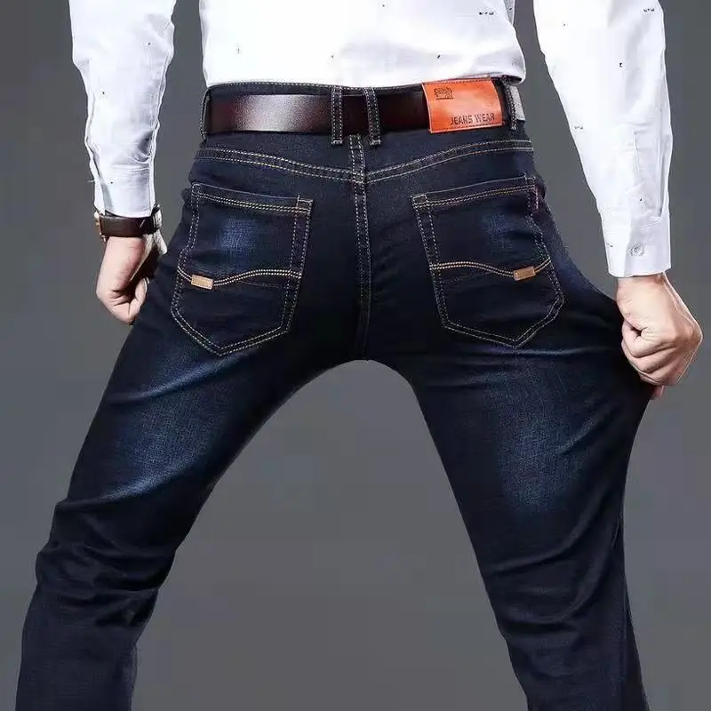 Men Fleece Lined Blue Jeans Stretch Loose Fit - Image 8