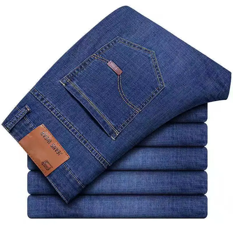 Men Fleece Lined Blue Jeans Stretch Loose Fit - Image 9