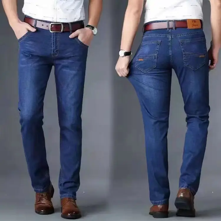Men Fleece Lined Blue Jeans Stretch Loose Fit — feature 3