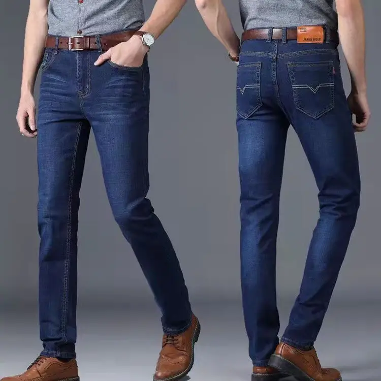 Men Fleece Lined Blue Jeans Stretch Loose Fit — feature 4