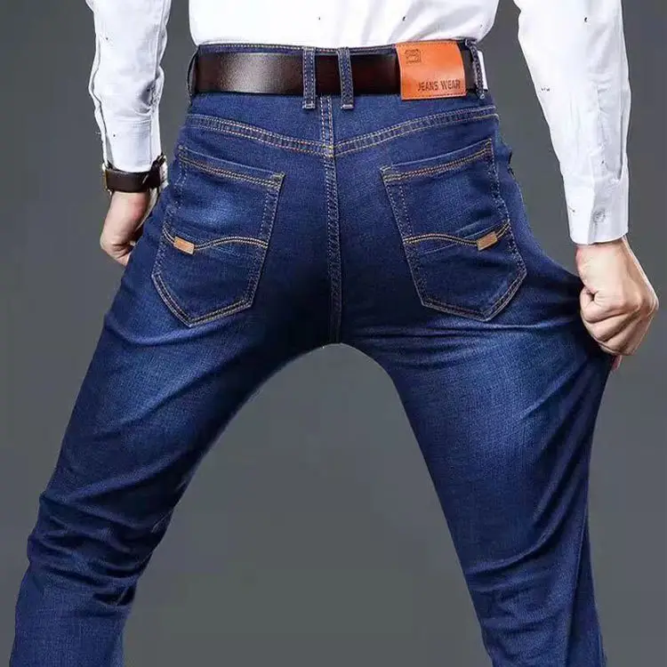 Men Fleece Lined Blue Jeans Stretch Loose Fit — feature 6