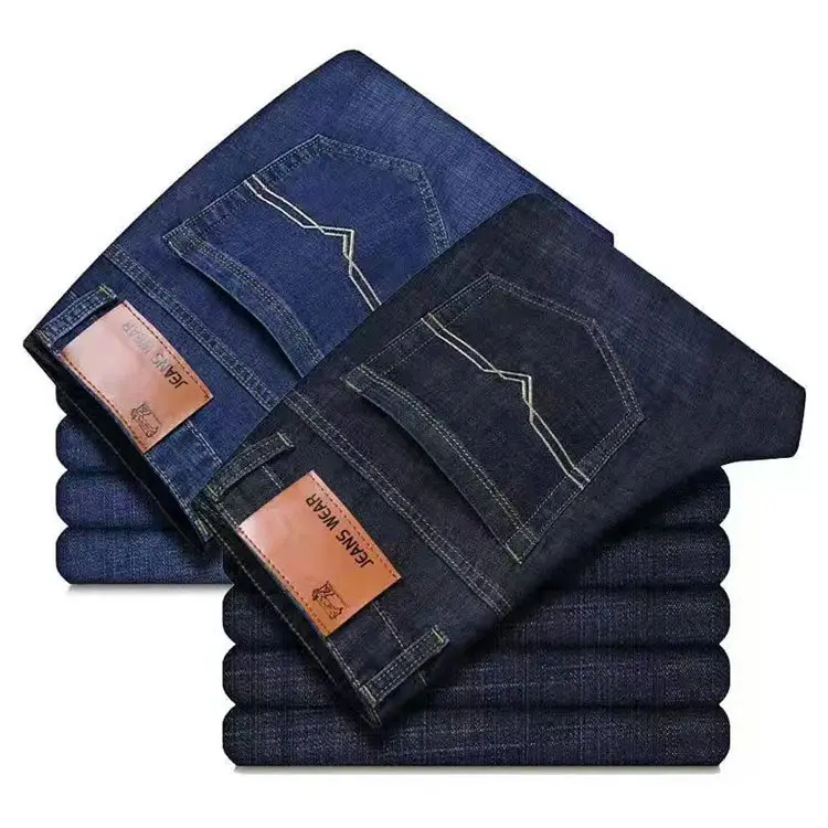 Men Fleece Lined Blue Jeans Stretch Loose Fit — feature 9
