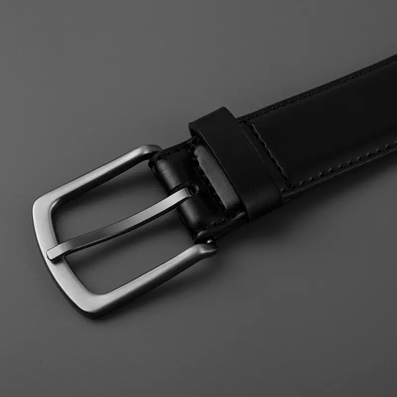 Men's Black Leather Belt with Silver Pin Buckle