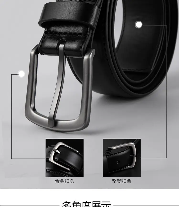 Men's Black Leather Belt with Silver Pin Buckle — feature 12