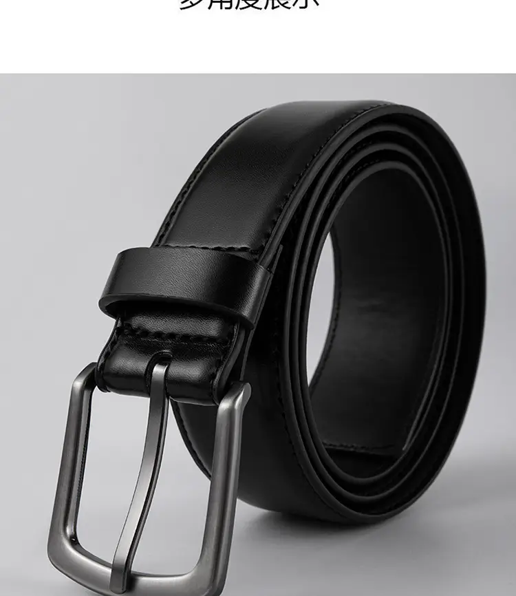 Men's Black Leather Belt with Silver Pin Buckle — feature 13
