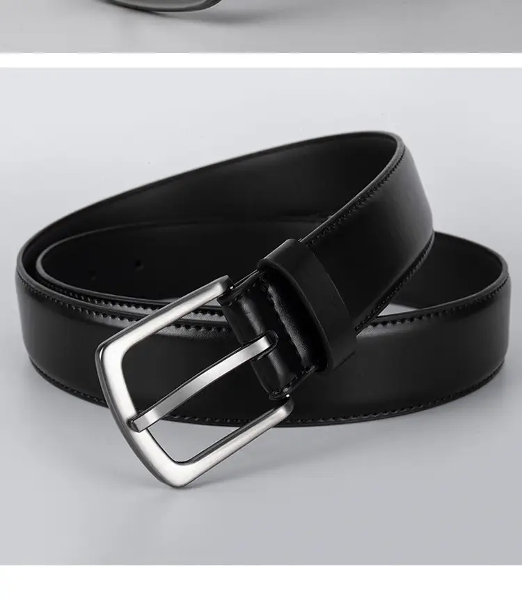 Men's Black Leather Belt with Silver Pin Buckle — feature 14
