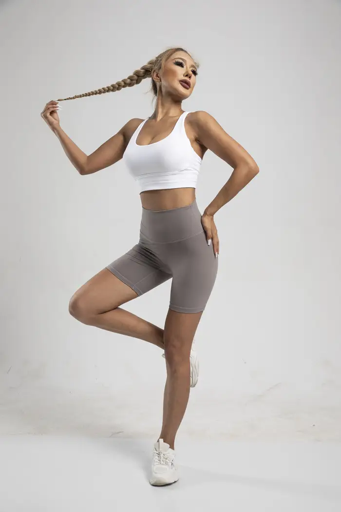 Women's High Waist Yoga Shorts Grey Tight Fit — feature 21