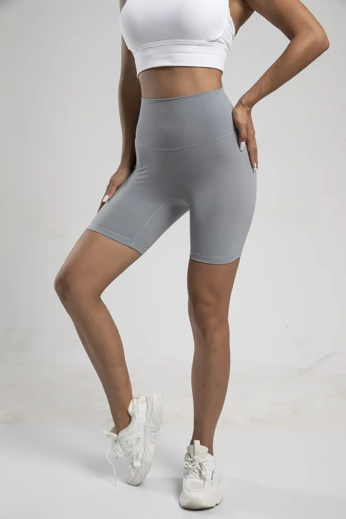 Women's High Waist Yoga Shorts Grey Tight Fit — feature 45