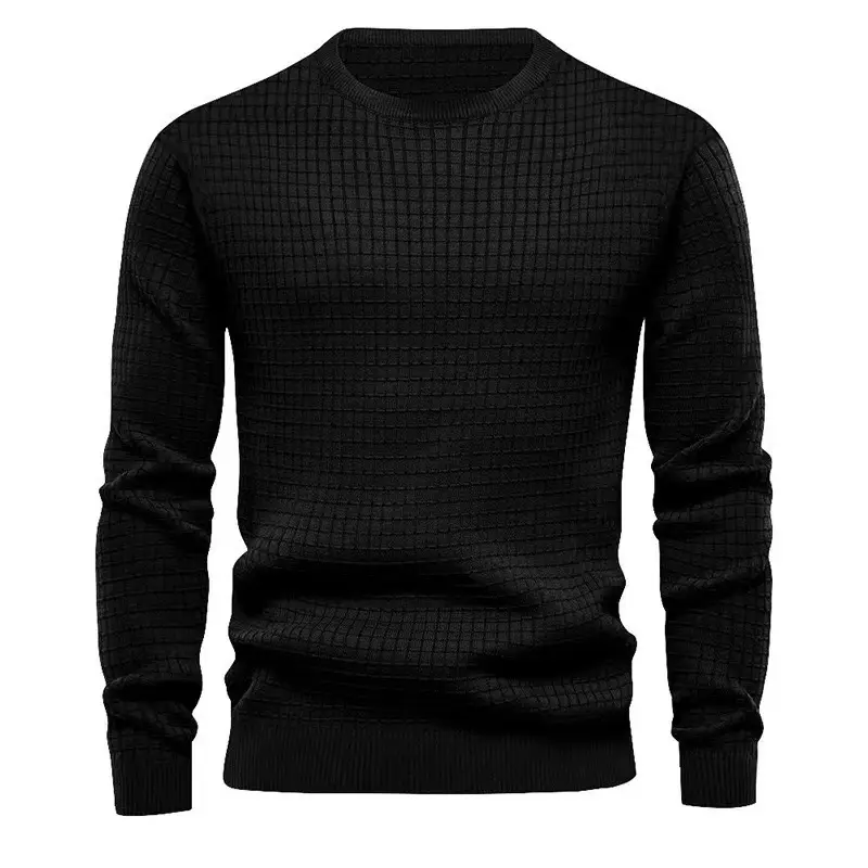 Men Black Waffle Knit Long Sleeve T-Shirt - Image 7