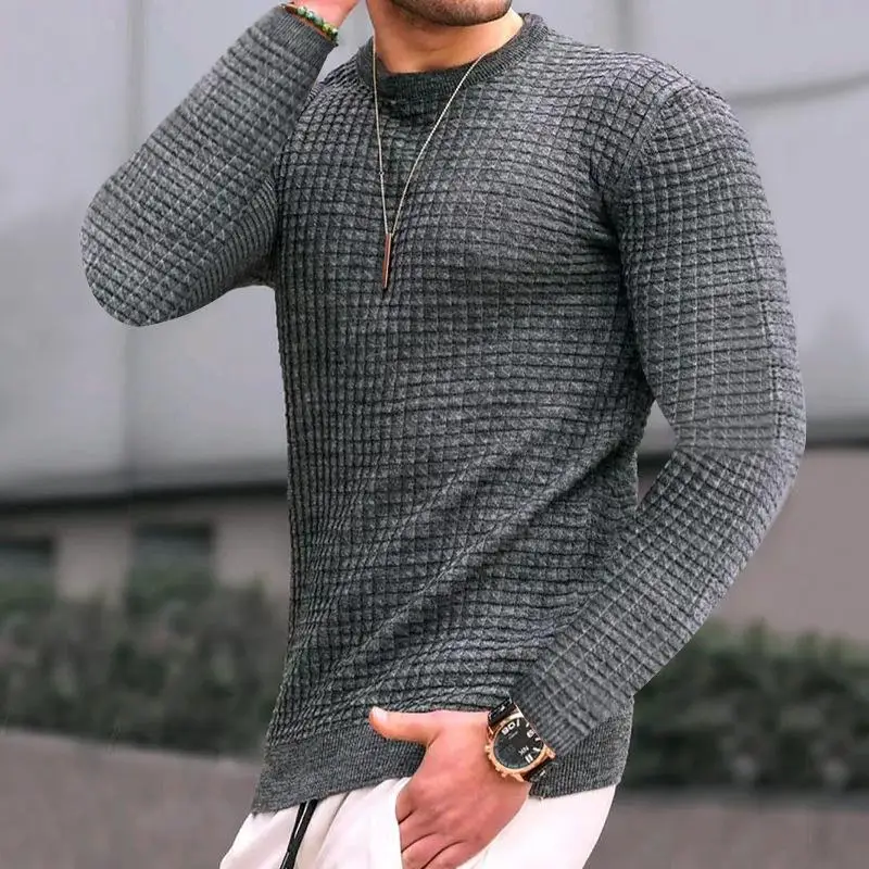 Men Black Waffle Knit Long Sleeve T-Shirt - Image 4
