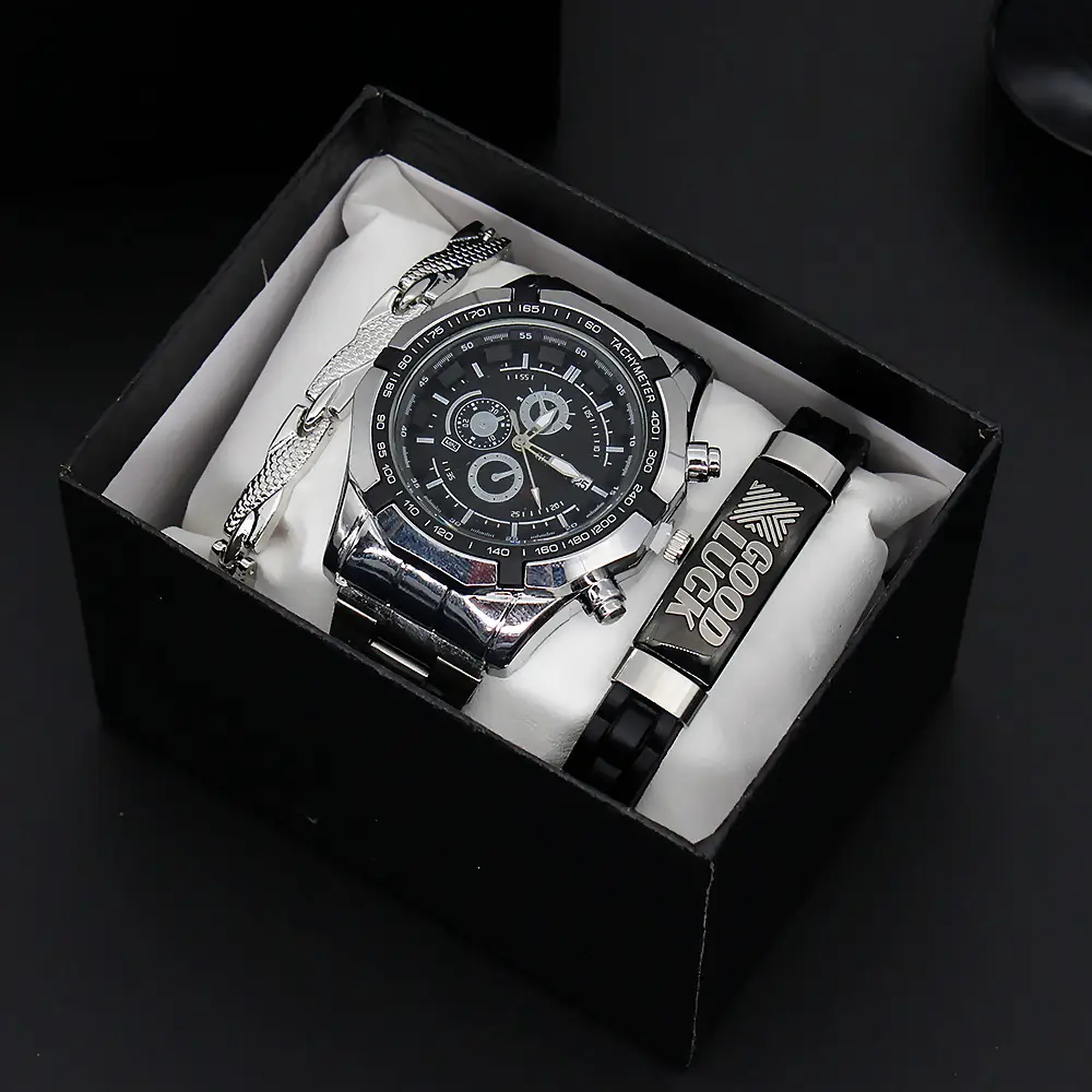 Men's Gold Quartz Watch with 3 Dials & Bracelet Set — feature 5
