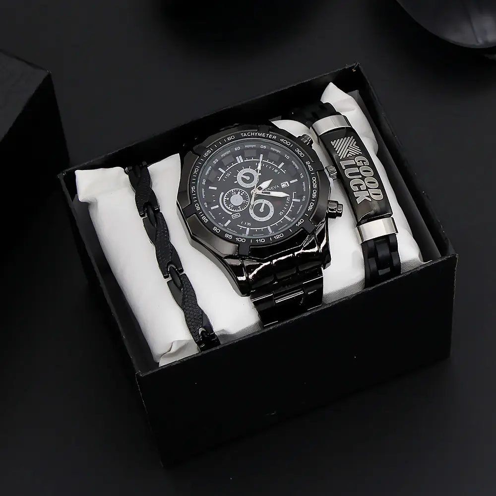 Men's Gold Quartz Watch with 3 Dials & Bracelet Set — feature 6