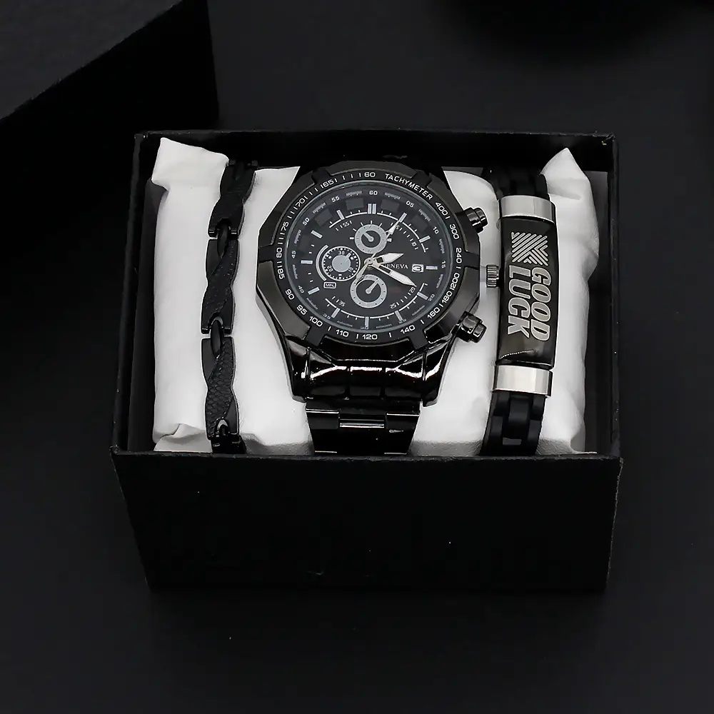 Men's Gold Quartz Watch with 3 Dials & Bracelet Set — feature 7