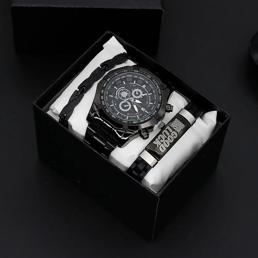 Men's Gold Quartz Watch with 3 Dials & Bracelet Set — feature 8