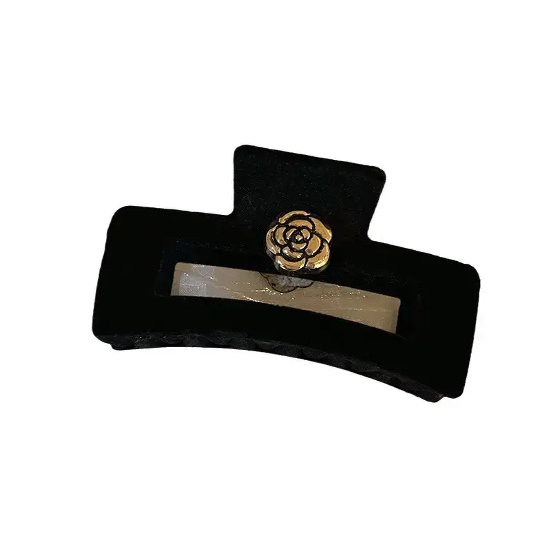 Black Velvet Camellia Hair Clip for Women Winter - Image 7