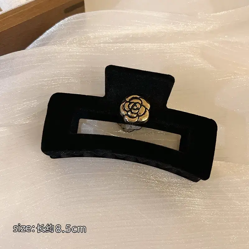 Black Velvet Camellia Hair Clip for Women Winter - Image 2